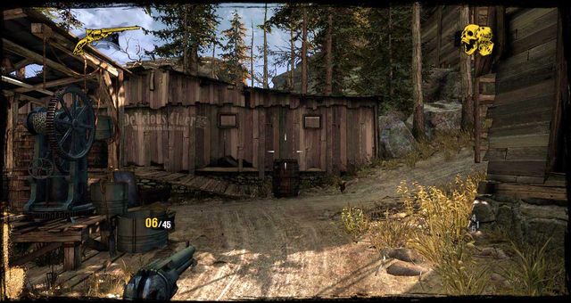 Skrzyżowanie, po lewej znajduje się sekret(przy czarnej maszynie) - Rozdział 2 | Okruchy prawdy (znajdźki) | Call of Juarez Gunslinger - Call of Juarez: Gunslinger - poradnik do gry