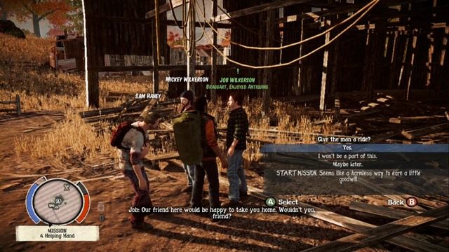 Cała misja jest bardzo prosta, przyjedź do Wilkersonów, zabierz pobitego, odwieź go na oznaczone na mapie miejsce i tyle - Wilkersonowie | Opis przejścia | State of Decay - State of Decay - poradnik do gry