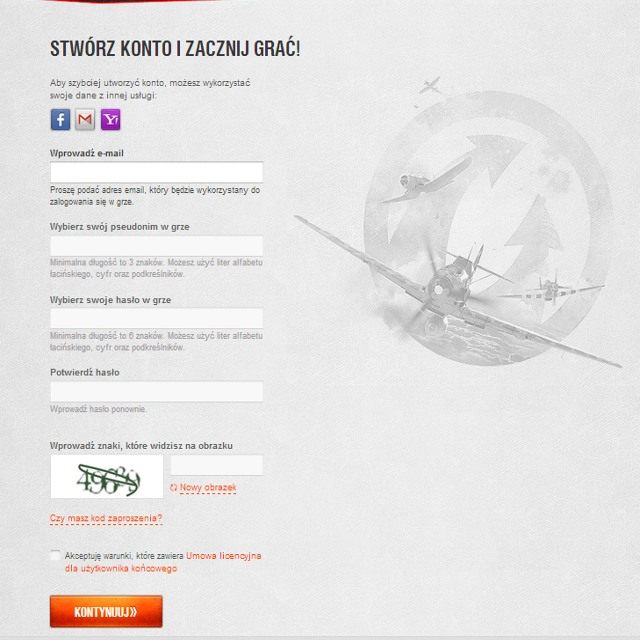 Rejestracja, krok 2 - Zakładanie konta | Podstawy rozgrywki w World of Warplanes - World of Warplanes - poradnik dla początkujących