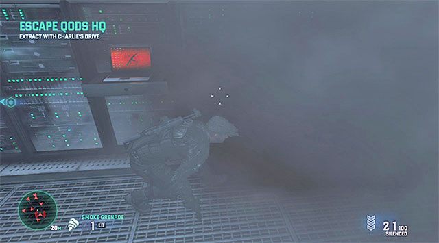 Użycie granatów dymnych może pomóc Fisherowi w uniknięciu wykrycia - Ściągnięcie danych | Misja 6 - HQ wydziału specjalnego | Splinter Cell Blacklist - Tom Clancys Splinter Cell: Blacklist - poradnik do gry