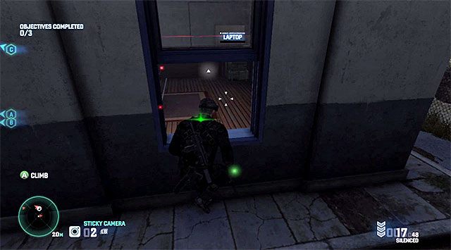 Do pomieszczenia z laptopem najlepiej jest przedostać się przechodząc przez otwarte okno - Misje Grim | Laptopy Czarnej Listy (Blacklist Laptops) | Splinter Cell Blacklist - Tom Clancys Splinter Cell: Blacklist - poradnik do gry