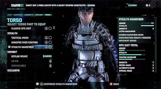 Warto jak najwcześniej odblokować elementy stroju usprawniające proces skradania się - Gogle, stroje i broń palna | Wyposażenie Fishera i ulepszenia samolotu - Tom Clancys Splinter Cell: Blacklist - poradnik do gry