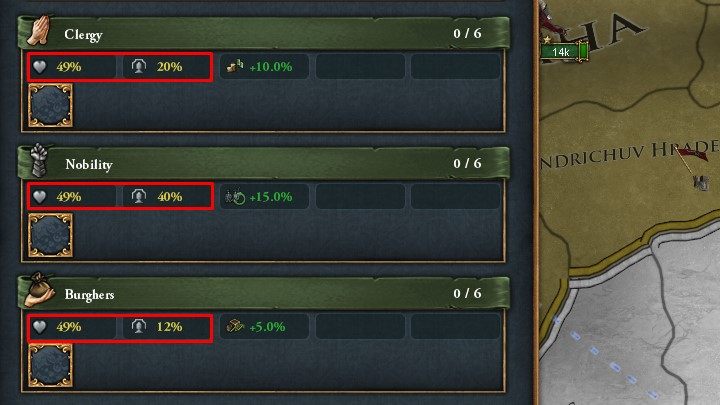 Każdy ze stanów ma swoją bazową wartość lojalności oraz wpływu - Europa Universalis 4: Stany mieszczańskie - Europa Universalis 4 - poradnik do gry