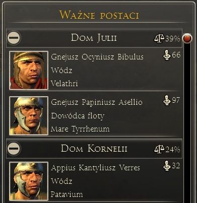 Po prawej stronie okna możemy poznać szczegóły dotyczące naszej frakcji (kultura, ilość posiadanych regionów i prowincji, stolica, skarbiec i ogólne określenie dobrobytu) - Polityka wewnętrzna w Total War Rome II | Polityka - Total War: Rome II - poradnik do gry