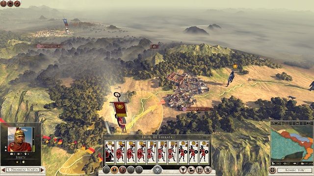 Pierwszym krokiem jest podsunięcie armii - nasze oddziały pomocnicze, nie posiadające balist powinny stanąć tuż poza zasięgiem miasta (czerwony obszar) - Prolog w Total War Rome II | Początek - Total War: Rome II - poradnik do gry