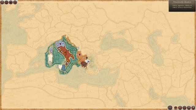 Zaznaczenie któregokolwiek miasta wyświetli nam ekran zarządzania prowincją - Interfejs w Total War Rome II | Mapa strategiczna - Total War: Rome II - poradnik do gry