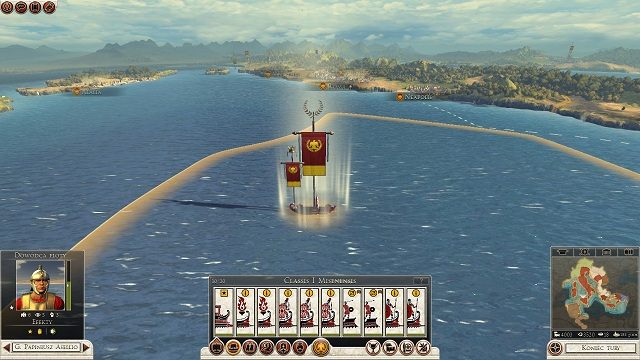 Większa flaga oznacza siłę floty, mniejsza - transportowanej armii. - Flota, transport drogą morską w Total War Rome II | Wojsko - Total War: Rome II - poradnik do gry