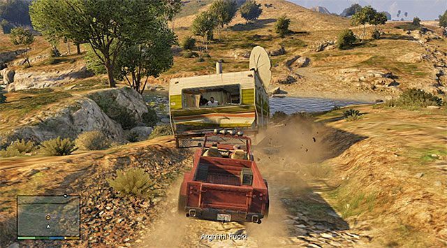 Spychaj przyczepę aż znajdzie się ona w korycie rzeki - GTA 5: Pan Philips - solucja - GTA 5 - poradnik do gry