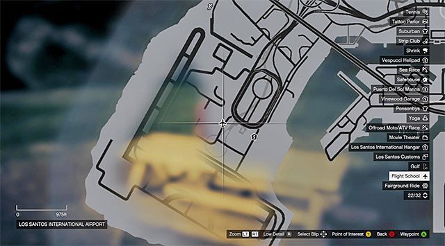 Szkoła lotnicza (Flight School) znajduje się w pokazanym na screenie miejscu, czyli w południowej części Los Santos, tuż przy lotnisku - GTA 5: Szkoła latania, dodatkowe zajęcie - solucja - GTA 5 - poradnik do gry