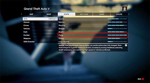 Rozwiń do maksymalnego poziomu jedną z umiejętności Michaela - GTA 5: Szkoła latania, dodatkowe zajęcie - solucja - GTA 5 - poradnik do gry