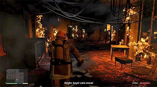 Przemierzaj kolejne pomieszczenia wieżowca - GTA 5: Napad na Biuro - użycie przebrań strażaków (Fire Crew) - solucja - GTA 5 - poradnik do gry