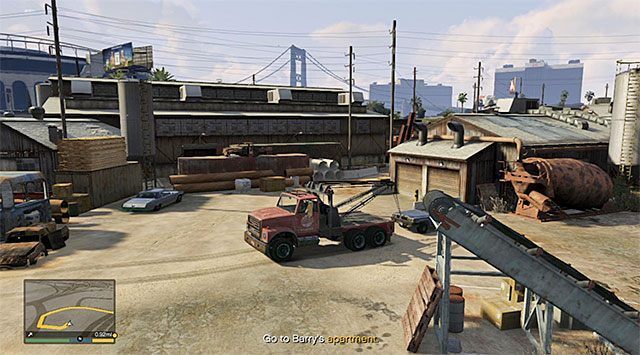Zaparkuj pojazd pomocy tuż przed wrakiem i opuść dźwig - GTA 5: Zielone korzeni, Zaciąganie - solucja, nagrody, wyzwania - GTA 5 - poradnik do gry