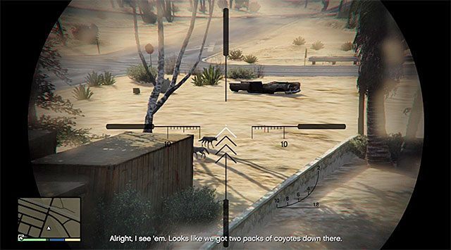 Wykorzystaj to, że kojoty początkowo są nieświadome zagrożenia ze strony Trevora - GTA 5: Praktyka strzelecka - solucja, nagrody, wyzwania - GTA 5 - poradnik do gry