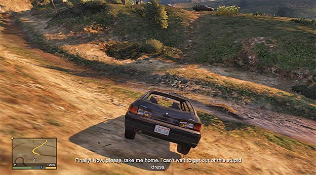 Pojazd pana młodego możesz w łatwy sposób zgubić dzięki jeździe po bezdrożach - GTA 5: Autostopowicz 4, Przypadkowe zdarzenia - solucja - GTA 5 - poradnik do gry