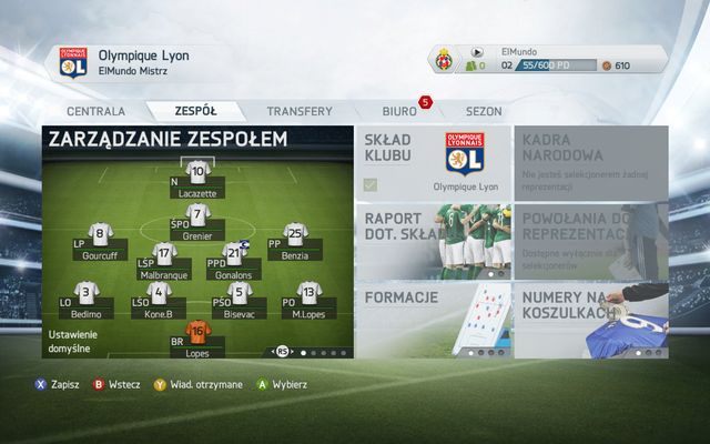 Menu zespołu pozwala nam na kompletne zarządzanie wszystkimi znajdującymi się w naszym zespole zawodnikami - Tryb kariery menedżerskiej w FIFA 14 - FIFA 14 - poradnik do gry