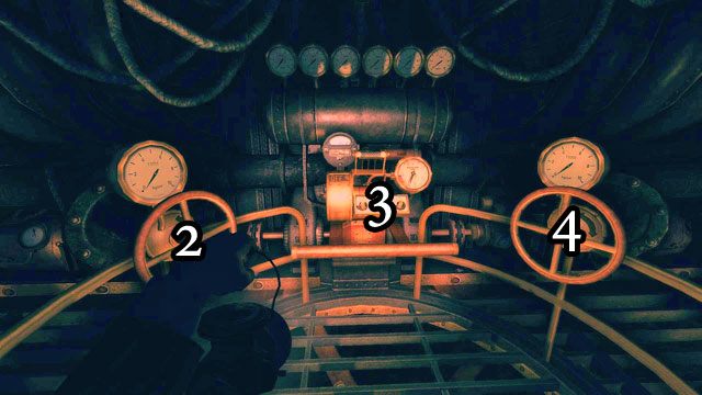 W kolejnym pomieszczeniu znajdują się dwa zawory oraz dwie dźwignie - jedna między zaworami i jedna naprzeciw nich - Piwnica | Solucja Amnesia A Machine for Pigs - Amnesia: A Machine for Pigs - poradnik do gry