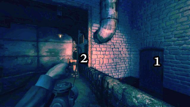 Idź do drzwi na samym dole schodów [1] i otwórz je - Biura i magazyn | Solucja Amnesia A Machine for Pigs - Amnesia: A Machine for Pigs - poradnik do gry