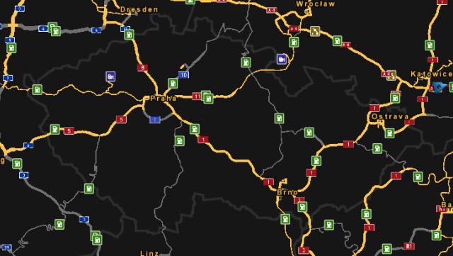 Mapa prezentująca sieć dróg w Czechach. - Czechy | Charakterystyka państw | ETS 2 Going East - Euro Truck Simulator 2: Going East! Ekspansja Polska - poradnik do gry