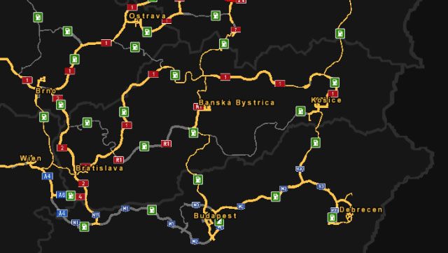 Mapa prezentująca sieć dróg na Słowacji. - Słowacja | Charakterystyka państw | ETS 2 Going East - Euro Truck Simulator 2: Going East! Ekspansja Polska - poradnik do gry