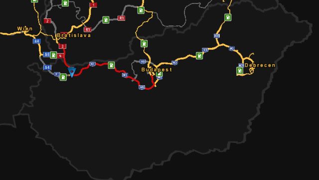 Mapa prezentująca sieć dróg na Węgrzech. - Węgry | Charakterystyka państw | ETS 2 Going East - Euro Truck Simulator 2: Going East! Ekspansja Polska - poradnik do gry