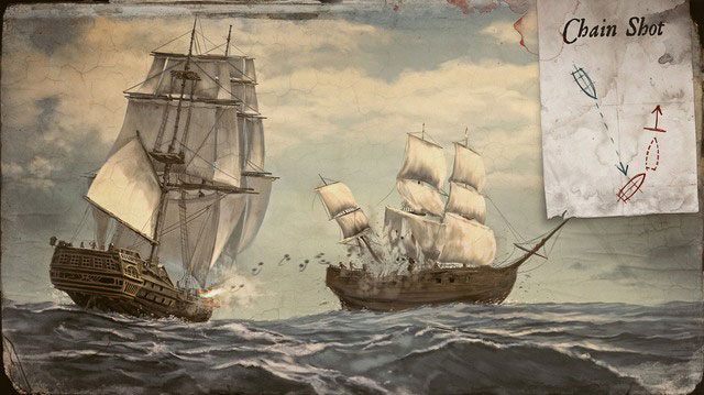 Kule łańcuchowe (Chain shot) - odpalane z armat zlokalizowanych na dziobie, po obu stronach bukszprytu - Uzbrojenie statku w Assassins Creed IV Black Flag | Walka na morzu - Assassins Creed IV: Black Flag - poradnik do gry