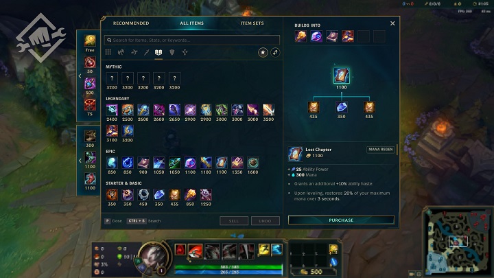 Otwiera się okno z rekomendowanym startem, najczęściej używanymi przedmiotami, totemami wizji oraz butami po lewej - League of Legends: Jak wrócić do gry w 2023? - League of Legends - poradnik do gry
