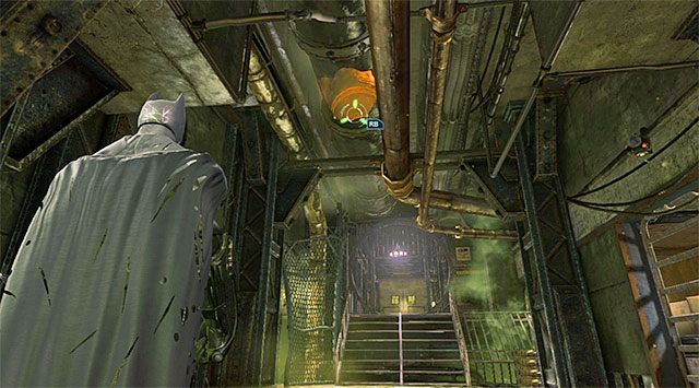 Zatrzymaj się mniej więcej w połowie korytarza [Hidden Facility Maintenance] łączącego windę z laboratorium, czyli na wschód od sekretu - Plik z danymi 10 (Dzielnica przemysłowa) - Batman: Arkham Origins - poradnik do gry