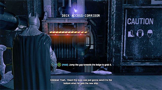 Miejsce wykonania ostatniego skoku - Uzyskaj dostęp do biura Pingwina - górny pokład | Główny wątek w Arkham Origins - Batman: Arkham Origins - poradnik do gry