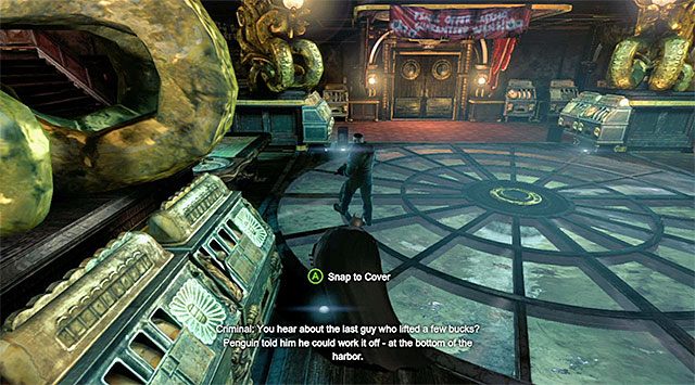Zajdź od tyłu uzbrojonego bandytę - Uzyskaj dostęp do biura Pingwina - górny pokład | Główny wątek w Arkham Origins - Batman: Arkham Origins - poradnik do gry