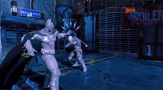 Unikaj szybkich ataków bossa wyprowadzanych kataną - Pokonaj Deathstrokea | Główny wątek w Batman Arkham Origins - Batman: Arkham Origins - poradnik do gry