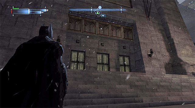 Skrzynka z sekretem jest przyczepiona do ściany przy niewielkim zewnętrznym balkoniku - Plik z danymi 11 (Most Pioneers Bridge w Gotham) | Pakiety danych Enigmy (Enigma Datapacks) - Batman: Arkham Origins - poradnik do gry
