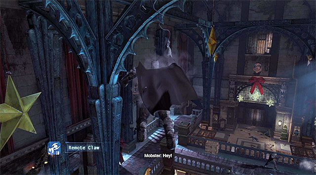 Korzystaj z posągów do przemieszczania się po głównej sali banku - Pojmij Jokera | Główny wątek w Batman Arkham Origins - Batman: Arkham Origins - poradnik do gry