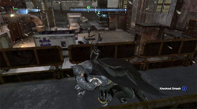 Dolne balkoniki patroluje dwóch wrogów - Zbadaj hutę - dotarcie do huty | Główny wątek w Batman Arkham Origins - Batman: Arkham Origins - poradnik do gry