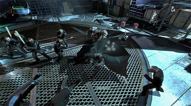 Musisz trzy razy pod rząd użyć peleryny żeby ogłuszyć silnie opancerzonego ochroniarza - Zbadaj hutę - eksploracja huty | Główny wątek w Batman Arkham Origins - Batman: Arkham Origins - poradnik do gry