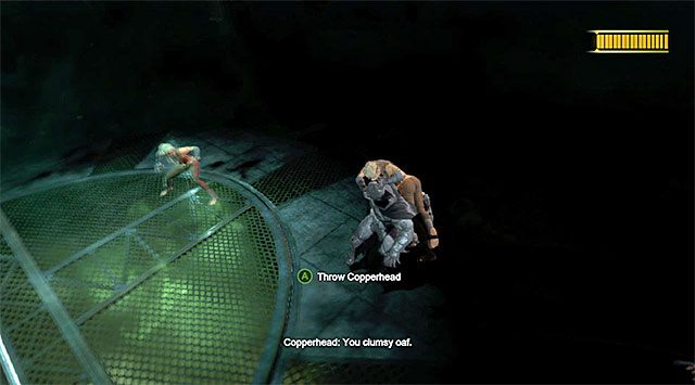 Wciskaj rytmicznie wskazany przycisk jeśli zostaniesz złapany przez Copperhead - Copperhead | Walki z bossami w Batman Arkham Origins - Batman: Arkham Origins - poradnik do gry