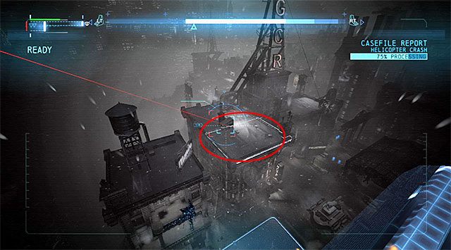 Teraz musisz zająć się zlokalizowaniem miejsca, z którego oddano strzał - Sprawa 1224-4 - Wypadek helikoptera | Raport dotyczący sprawy - Batman: Arkham Origins - poradnik do gry