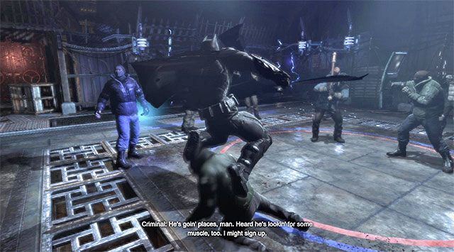 Zacznij od zaatakowania wroga stojącego przy szybie wentylacyjnym - Rozbrój bombę przy południowym filarze | Główny wątek w Batman Arkham Origins - Batman: Arkham Origins - poradnik do gry