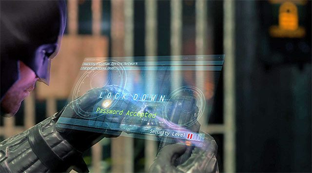 Musisz teraz wyruszyć z powrotem w stronę wejścia do serwerowni, które będziesz sobie już mógł odblokować dzięki pozyskaniu zakłócacza - Uzyskaj dostęp do serwerów policji - powrót do serwerowni | Główny wątek - Batman: Arkham Origins - poradnik do gry