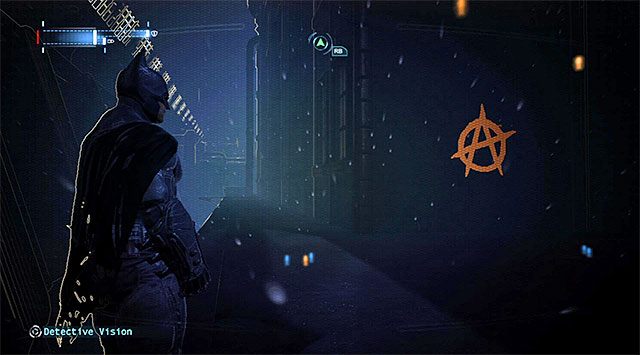 Przykładowy symbol (są one widoczne wyłącznie w trybie detektywa!) - Symbole Anarkyego (Anarky Tags) | Tablice i symbole w Batman Arkham Origins - Batman: Arkham Origins - poradnik do gry