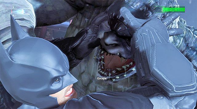 Wciskaj rytmicznie przycisk akcji, tak by się oswobodzić - Killer Croc | Walki z bossami w Batman Arkham Origins - Batman: Arkham Origins - poradnik do gry