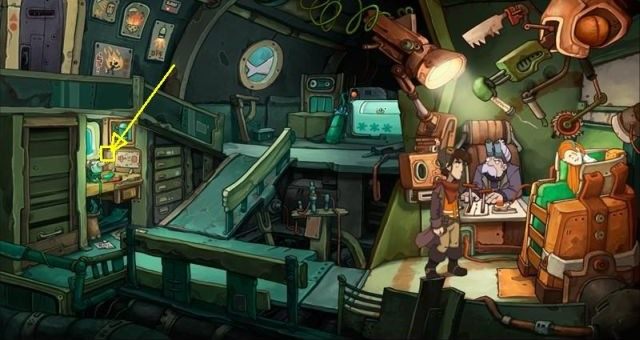 Przejdź przez drzwi po prawej, wejdź w następne i porozmawiaj z doktorkiem - Dostań się do Doktorka | Dotrzyj do Goal | Chaos on Deponia - Chaos on Deponia - poradnik do gry