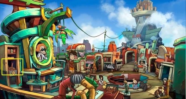 Udaj się na rynek, podejdź do aptekarza i ze śmieci wygrzeb przeterminowane tabletki - Dziobak wody | Dogadaj się z Wielmożną Goal | Chaos on Deponia - Chaos on Deponia - poradnik do gry