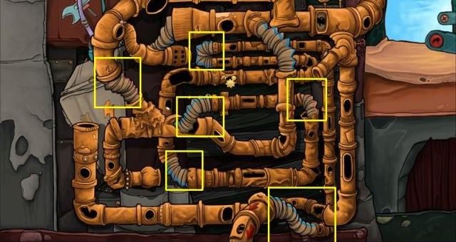 Pojawi się minigra, w której musisz poprzestawiać rury i wydobyć jajo - Dziobak ognia | Dogadaj się z Wielmożną Goal | Chaos on Deponia - Chaos on Deponia - poradnik do gry