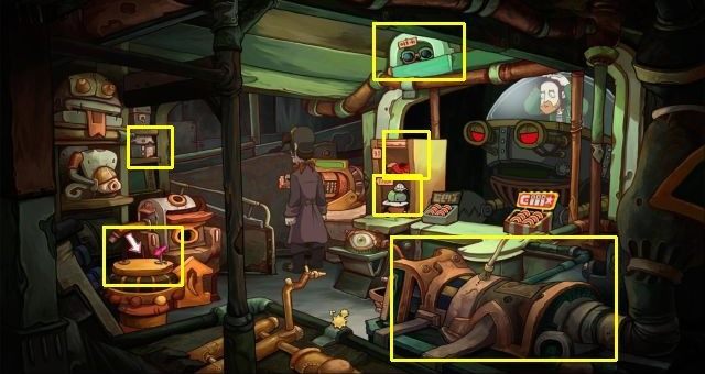 Powędruj teraz do sklepu z gadżetami w dokach - Zwycięż w pojedynku z Garlefem | Dogadaj się z Dzidzią Goal | Chaos on Deponia - Chaos on Deponia - poradnik do gry