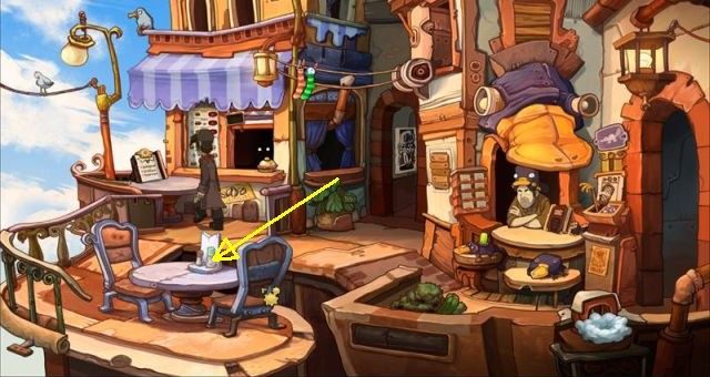 Szósty przyklejony jest do solniczki stojącej na stoliku restauracyjnym na Starym Mieście - Poradnik do gry - Puzzle | Chaos on Deponia - Chaos on Deponia - poradnik do gry