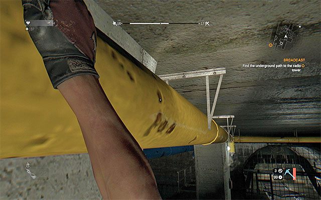 Popatrz do góry i złap się pokazanej na powyższym obrazku żółtej rury - 13 - Tu Radio Harran (Broadcast) - część 2 | Główne zadania - Antena - Dying Light - poradnik do gry