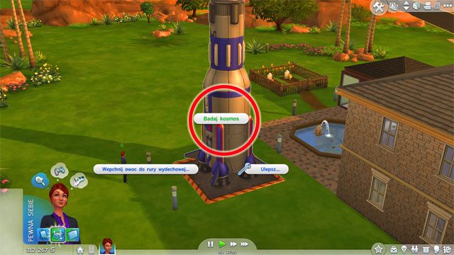 Aby polecieć w kosmos wystarczy kliknąć na rakiecie i wybrać Badaj kosmos - Sims 4: Nauki kosmiczne - jak rozwijać? Umiejętności, porady - Sims 4 - poradnik do gry