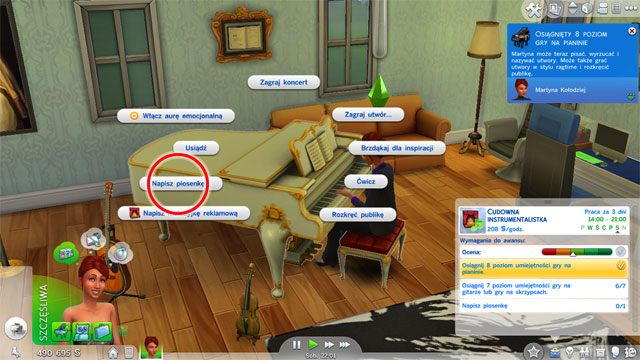 Będąc Cudownym instrumentalistą (9 A) dalej rozwijasz umiejętności na dwóch instrumentach: gry na pianinie (8 - Sims 4: Rozrywkowa kariera, porady - Sims 4 - poradnik do gry