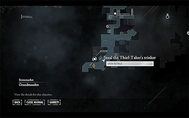 Cel podróży pokazany został na powyższym obrazku - jest on zlokalizowany w południowej części Starej Dzielnicy (Old Quarter), a konkretnie niedaleko przejścia do katedry w lokacji [Stonemarket - Grandmauden] - Błyskotka Generała | Poboczne zlecenia (Jobs) - Basso | Solucja Thief - Thief - poradnik do gry