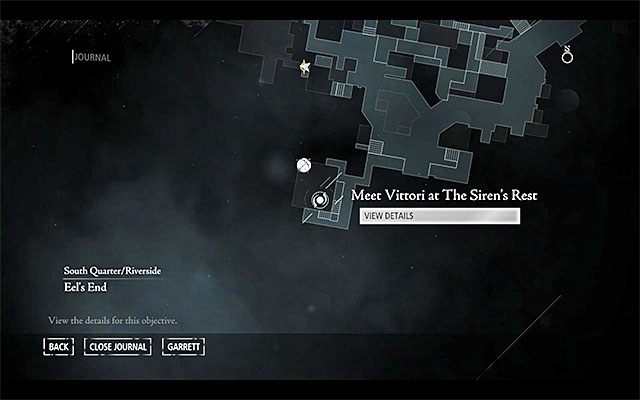 Cel podróży pokazany został na powyższym obrazku - jest on zlokalizowany w południowej części Południowej Dzielnicy (South Quarter), a konkretnie w tawernie The Sirens Rest [South Quarter / Riverside - The Sirens Rest] - Karnawał | Poboczne zlecenia (Jobs) - Basso | Solucja Thief - Thief - poradnik do gry